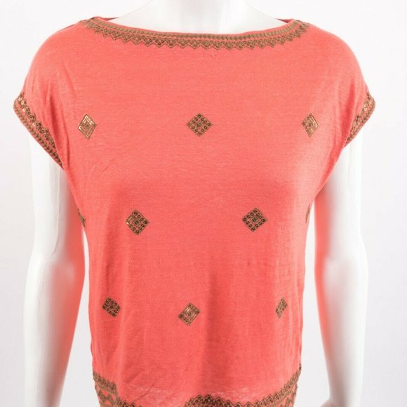 J. Jill Sweaters - J. Jill Linen Top Shirt XS P Coral Orange Sequin